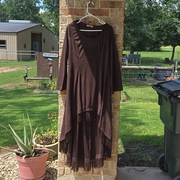Pit to pit 19 hi low western dress with fringe xl - Picture 1 of 4
